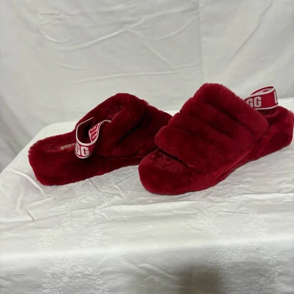 UGG Women's Plush Red Slippers - Picture 5 of 9